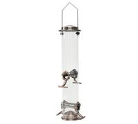 Xbsduih Mangeoire à oiseaux d'extérieur de 1 pièce avec 4 portes d'alimentation Mangeoire pour oiseaux sauvages suspendue en acier inoxydable