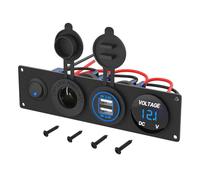 Xbsduih Panneau USB 12 V 4 en 1 + voltmètre LED et double prise de charge USB, prise allume-cigare et panneau interrupteur à levier bleu