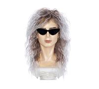 Xbsduih Perruques pour Punk Flaccid Longue Perruque Bouclée pour Homme Haute Température Fibre Rock Cosplay Costume, Argent Blanc et Marron