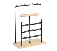 Xbsduih Présentoir à bijoux en 5 couches pour colliers, boucles d'oreilles, base amovible en bois, présentoir pour bijoux, colliers, anneaux, support pour bijoux, installation facile