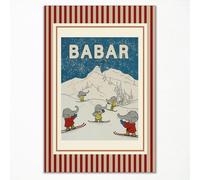 xbsifyiooa Babar - Impression sur toile murale avec citations mignonnes pour chambre d'enfant, motif éléphant, ski dans la neige, bleu et blanc, 30,5 x 40,6 cm, sans cadre