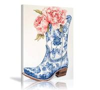 XBTYKPB Affiche de cow-girl côtière, bottes de cow-girl bleues rétro, impression sur toile de style chinois, art mural pour salon, salle de bain, peinture 21 x 30 cm avec cadre