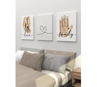 XBTYKPB Affiche murale sur toile avec citation « Love Family » minimaliste, couple se tenant la main, décoration murale pour chambre à coucher, esthétique, 21 x 30 cm, avec cadre