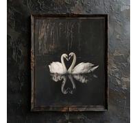 XBTYKPB Affiche rétro représentant un couple de cygnes et un cœur, style romantique et romantique, impression sur toile, 60 x 90 cm, sans cadre