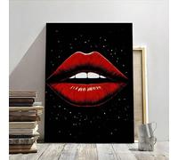 XBTYKPB Affiche sur toile avec lèvres rouges et fond noir, art mural minimaliste, peintures sur toile pour chambre à coucher, couloir, décoration murale (50 x 75 cm, cadre intérieur)