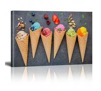 XBTYKPB Affiches sur toile représentant un cornet de glace gaufré, peinture esthétique, impressions d'art mural pour salon, chambre à coucher, appartement, boutique de desserts 80 x 140 cm avec cadre