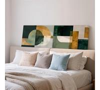 XBTYKPB Art du milieu du siècle, tableau horizontal sur toile, panoramique large, grande impression sur toile encadrée, peinture géométrique verte et or (35 x 105 cm/sans cadre)