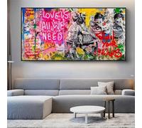 XBTYKPB Banksy Art Love Is All We Need Peintures sur toile sur le mur Suivez votre rêve Graffiti Street Art Photos pour la décoration de la maison 70x140cm Sans cadre