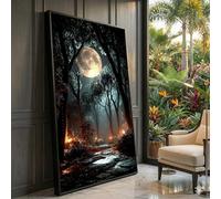 XBTYKPB Chemin forestier, toile pleine lune, paysage nocturne mystique, décoration murale de forêt illuminée, peinture de nature fantastique (60 x 105 cm/sans cadre)