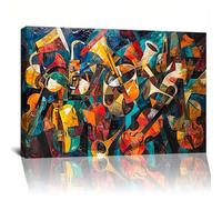 XBTYKPB Concerto coloré : la symphonie abstraite des instruments de musique, peinture sur toile, affiche murale, décoration de cuisine, 60 x 90 cm, sans cadre