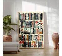 XBTYKPB Décoration florale et livresque, affiches vintage sur toile, peinture à l'encre pour décoration murale, œuvre d'art pour salle de classe, 30 x 45 cm, avec cadre