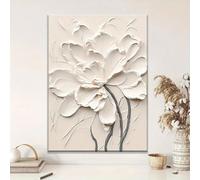 XBTYKPB Décoration murale florale blanche, toile à fleurs en relief, affiches florales crémeuses, décoration murale pour salle de bain, impressions d'art, 80 x 120 cm, cadre interne