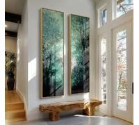 XBTYKPB Ensemble de 2 toiles hautes et étroites, impressions verticales fines de forêt brumeuse, art mural nature, ensemble d'affiches encadrées pour la maison (70 x 210 cm x 2 / cadre intérieur)