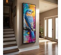 XBTYKPB Grand tableau vertical, toile fine et haute, impression sur toile représentant un oiseau, décoration de branche élancée, art pour couloir avec animaux étroits (30 x 90 cm/cadre intérieur)