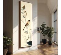 XBTYKPB Grande toile imprimée - Décoration murale verticale représentant un oiseau - Peinture sur une branche fine - Affiche d'oiseau élancé pour salon (65 x 195 cm/sans cadre)