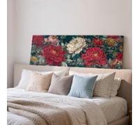 XBTYKPB Impression florale chinoise rouge, toile panoramique large, tableau encadré horizontal allongé, décor pivoine grand format, art mural vintage (65 x 195 cm/sans cadre)