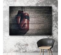 XBTYKPB Impression sur toile effet bois, mur de briques, rétro, vintage, gants de boxe rouges, peinture, affiche pour décoration de salon, 50 x 70 cm, sans cadre