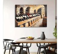 XBTYKPB Impression sur toile élégante et rustique représentant une cave à vin, décoration murale vintage avec bouteilles et tonneaux de vin pour salle à manger et cuisine (80 x 120 cm, sans cadre)