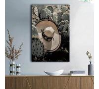 XBTYKPB Impression sur toile représentant un cactus et un chapeau de cowboy, pour une décoration western ou sud-ouest, paysage désertique, 70 x 100 cm, sans cadre