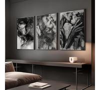 XBTYKPB Impressions d'art de couple s'embrassant, art mural amoureux noir et blanc, peinture sur toile, portraits, affiches, noir et blanc, homme et femme (80 x 110 cm x 3, cadre intérieur)