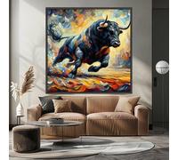 XBTYKPB Impressions sur toile abstraites de taureau - Décoration murale percutante, art mural sur toile, affiches et impressions de peinture animalière, tableaux muraux (65x65cm/cadre intérieur)