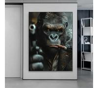 XBTYKPB Modern Animal Poster Abstract Gorilla Smokes A Cigar Prints Wall Art Pictures Canvas Painting for Living Room Home Room Decor 80x120cm Withframe