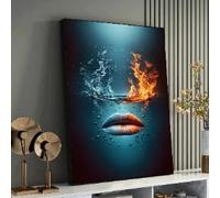 XBTYKPB Murmures élémentaires : une fusion d’eau et de surréalisme - Affiches artistiques « Lèvres », toile murale, décoration intérieure (60 x 80 cm/cadre intérieur)