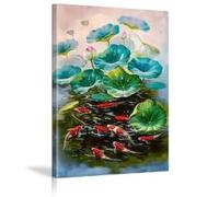 XBTYKPB Neuf carpes koï Feng Shui, affiche artistique pour bassin de lotus, impression sur toile représentant des poissons et des animaux, pour galerie, salle de classe (50 x 70 cm/sans cadre)