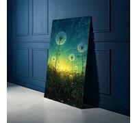 XBTYKPB Peinture sur toile représentant un coucher de soleil sur une prairie fleurie, un paysage naturel et floral, une œuvre d'art sereine pour un jardin (21x30cm/sans cadre)