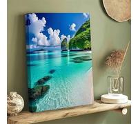 XBTYKPB Peinture sur toile représentant un récif corallien tropical et une île, affiche de paysage côtier, décoration murale, 70 x 100 cm, sans cadre