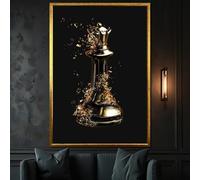 XBTYKPB Pièces d'échecs dorées avec fragments de métal - Tableau sur toile - Décoration murale moderne, affiches et impressions (21x30cm/sans cadre)