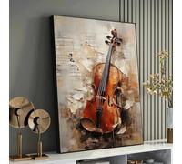 XBTYKPB Symphonie abstraite pour violon - Tableau expressionniste sur toile, décoration murale d'instrument de musique, affiche rouge et noire (50 x 75 cm avec cadre intérieur)