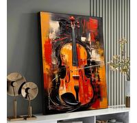 XBTYKPB Symphonie pour violon - Toile expressionniste représentant un violon, décoration murale d'instrument de musique, peinture abstraite, art rouge et noir (21 x 30 cm/cadre intérieur)