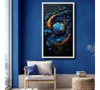 XBTYKPB Tableau abstrait sur toile représentant un globe terrestre, motif planète bleue et or, décoration intérieure, art spatial 3D, paysage du monde (70 x 130 cm/sans cadre)