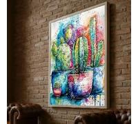 XBTYKPB Tableau aquarelle cactus sur toile, peinture de plantes succulentes colorées, décoration botanique, illustration abstraite de plantes, affiche (21 x 30 cm/sans cadre)