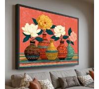 XBTYKPB Tableau de composition florale, art mural avec vases ethniques colorés, décoration bohème, illustration de pot de fleurs décoratif, toile (80 x 110 cm/sans cadre)