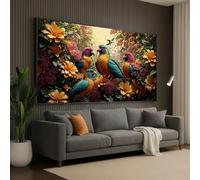 XBTYKPB Tableau de perroquets tropicaux, art mural d'oiseaux exotiques, scène de nature colorée, décor de feuillage floral, toile lumineuse représentant la jungle (55 x 110 cm/sans cadre)