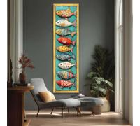 XBTYKPB Tableau décoratif coloré sur toile représentant des poissons, thème marin, décoration intérieure côtière, peinture de la vie marine, toile prête à accrocher (35 x 105 cm/cadre intérieur)