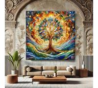 XBTYKPB Tableau mosaïque coloré sur toile représentant l'Arbre de Vie, style vitrail, peinture zen, décoration spirituelle pour la maison, affiche (30x30cm/sans cadre)