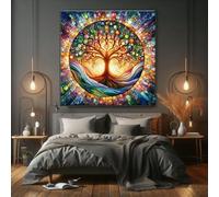 XBTYKPB Tableau mosaïque sur toile « Arbre de Vie », style vitrail, peinture zen, décoration spirituelle pour la maison, affiches et impressions (45 x 45 cm/sans cadre)