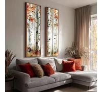 XBTYKPB Tableau mural représentant un bouleau, ensemble de toiles ou d'affiches encadrées, œuvre d'art longue et étroite, décoration verticale haute pour couloir (30 x 90 cm x 2 / sans cadre)