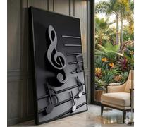 XBTYKPB Tableau mural sur toile avec notes de musique, motif clé de sol 3D, noir sur noir, décoration musicale, images, art contemporain pour salle de musique (70 x 110 cm/sans cadre)