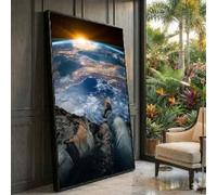XBTYKPB Tableau mural sur toile « Perspective d'aventure », vue de la Terre depuis l'espace, paysage du globe au lever du soleil, inspiration voyage (60 x 105 cm/sans cadre)