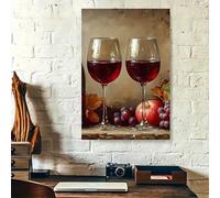 XBTYKPB Tableau mural sur toile représentant des verres à vin rouge et des raisins, pour cuisine, salle à manger, bar, nature morte de fruits, impressions sur toile (50 x 75 cm, sans cadre)