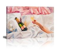 XBTYKPB Tableau mural sur toile représentant du champagne et un verre sur le lit, aquarelle romantique, pour salon, 80 x 140 cm, avec cadre