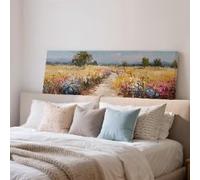XBTYKPB Tableau panoramique encadré représentant un champ de fleurs sauvages, paysage impressionniste horizontal allongé, décoration champêtre (35 x 105 cm/sans cadre)