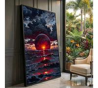 XBTYKPB Tableau sphérique représentant un coucher de soleil spectaculaire, vagues océaniques, ciel rouge, décor de paysage nuageux orageux, affiches abstraites sur toile (55 x 100 cm/sans cadre)
