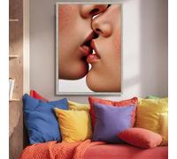XBTYKPB Tableau sur toile « Baiser intime », portrait de lèvres sensuelles, décoration murale moderne pour chambre, prêt à accrocher (21 x 30 cm, sans cadre)