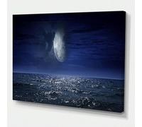 XBTYKPB Tableau sur toile « Océan nocturne et lune » - Décoration marine côtière avec pleine lune et vagues tranquilles, peinture sur toile (60 x 80 cm/sans cadre)