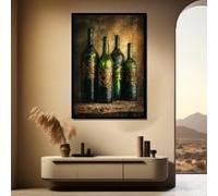 XBTYKPB Tableau sur toile représentant des bouteilles de vin vintage, décoration murale rustique pour la cuisine, prêt à accrocher, style ferme, peinture sur toile (60 x 80 cm, sans cadre)